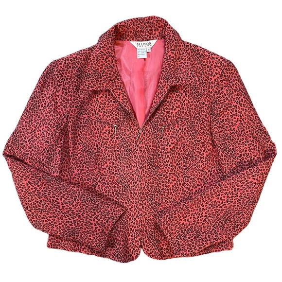Vintage 90s Allison Taylor Barbie Pink Cheetah Animal Print Silk Jacket - Picture 1 of 7